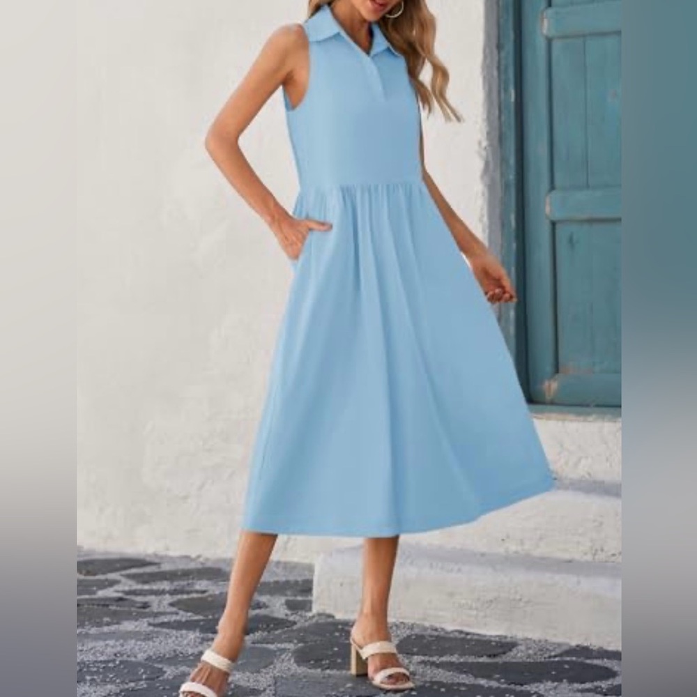 NWT Wenrine Light Blue Sleeveless Maxi Shirt Dress - Size Large